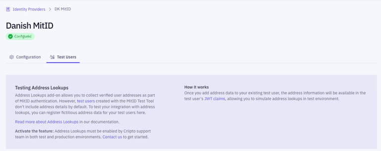 Adding test user addresses